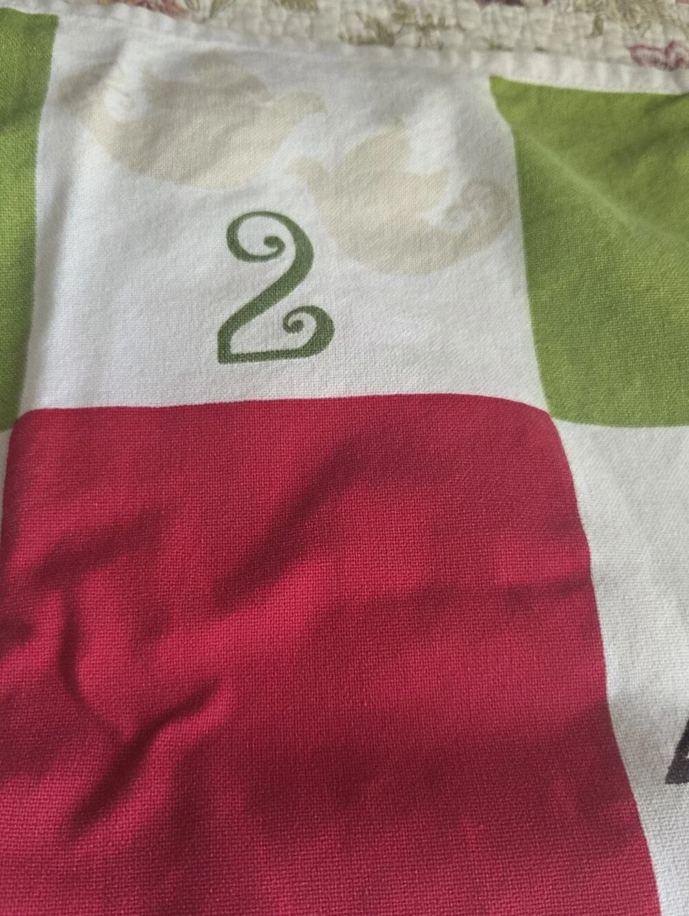 Crate And Barrel Green & Red Numbered Quilt-Style Tea Towel